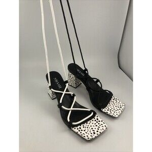 SMASH SHOES Womens Black Wrapping Ankle Ashley Toe Block Heel Heeled Sandal 11